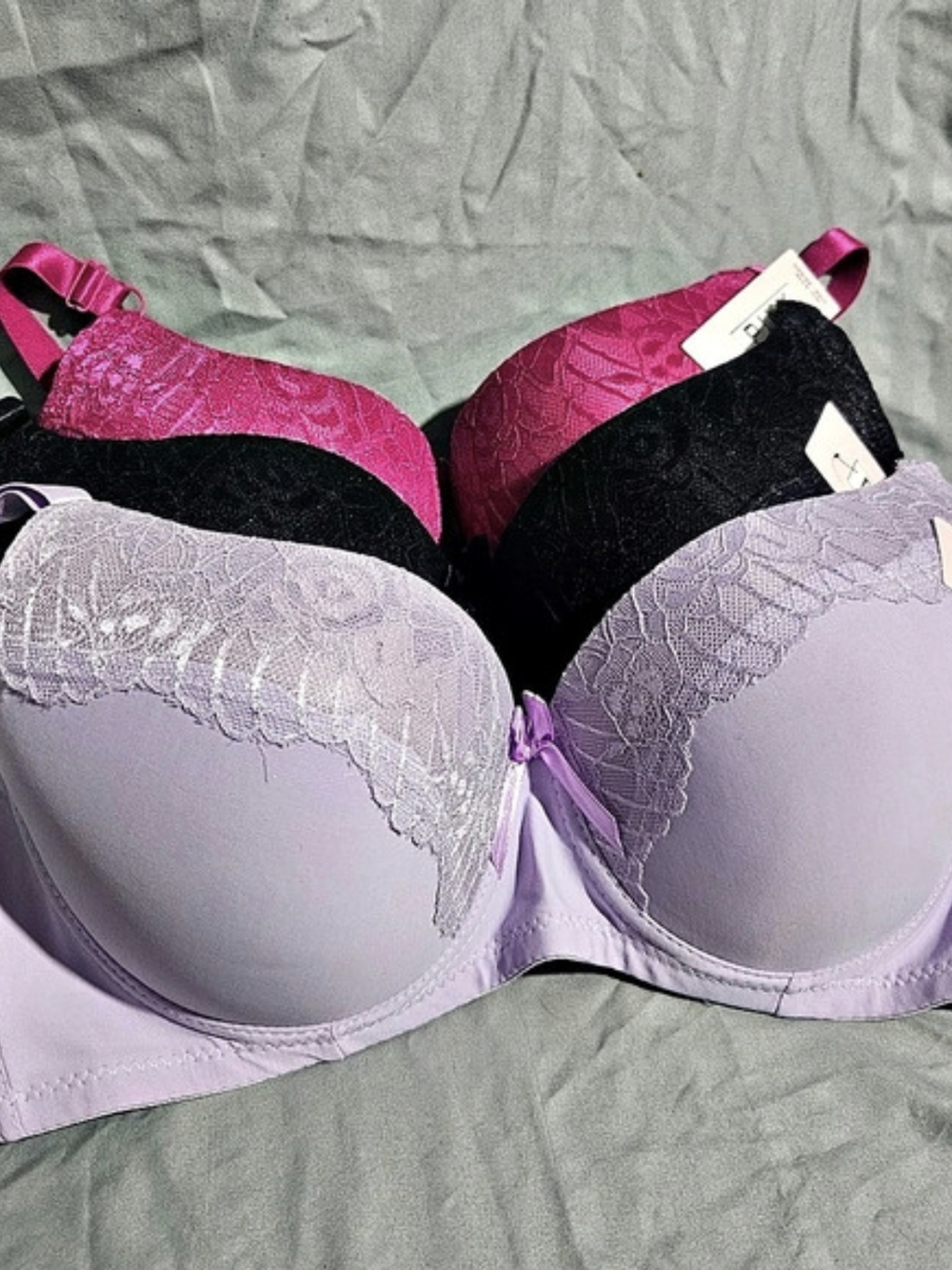 PINK Lace Bra Set in Purple, Pink & Black 40/90D NWT